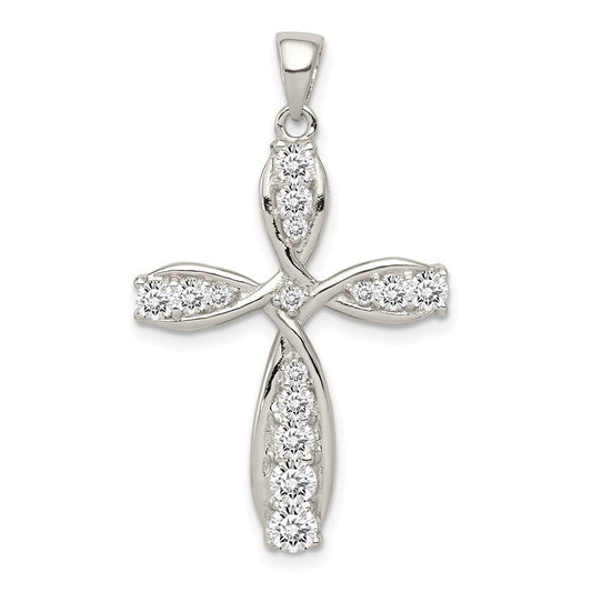 Sterling Silver Rhodium-plated Cubic Zirconia Cross Pendant