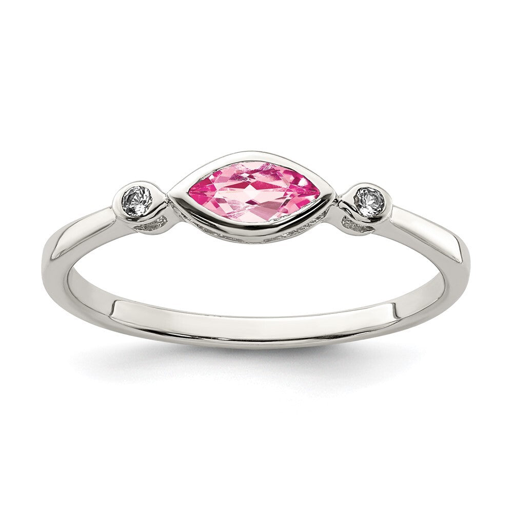 Sterling Silver Rhod-pltd Polished Pink Tourmaline/ White Topaz Ring Size 8