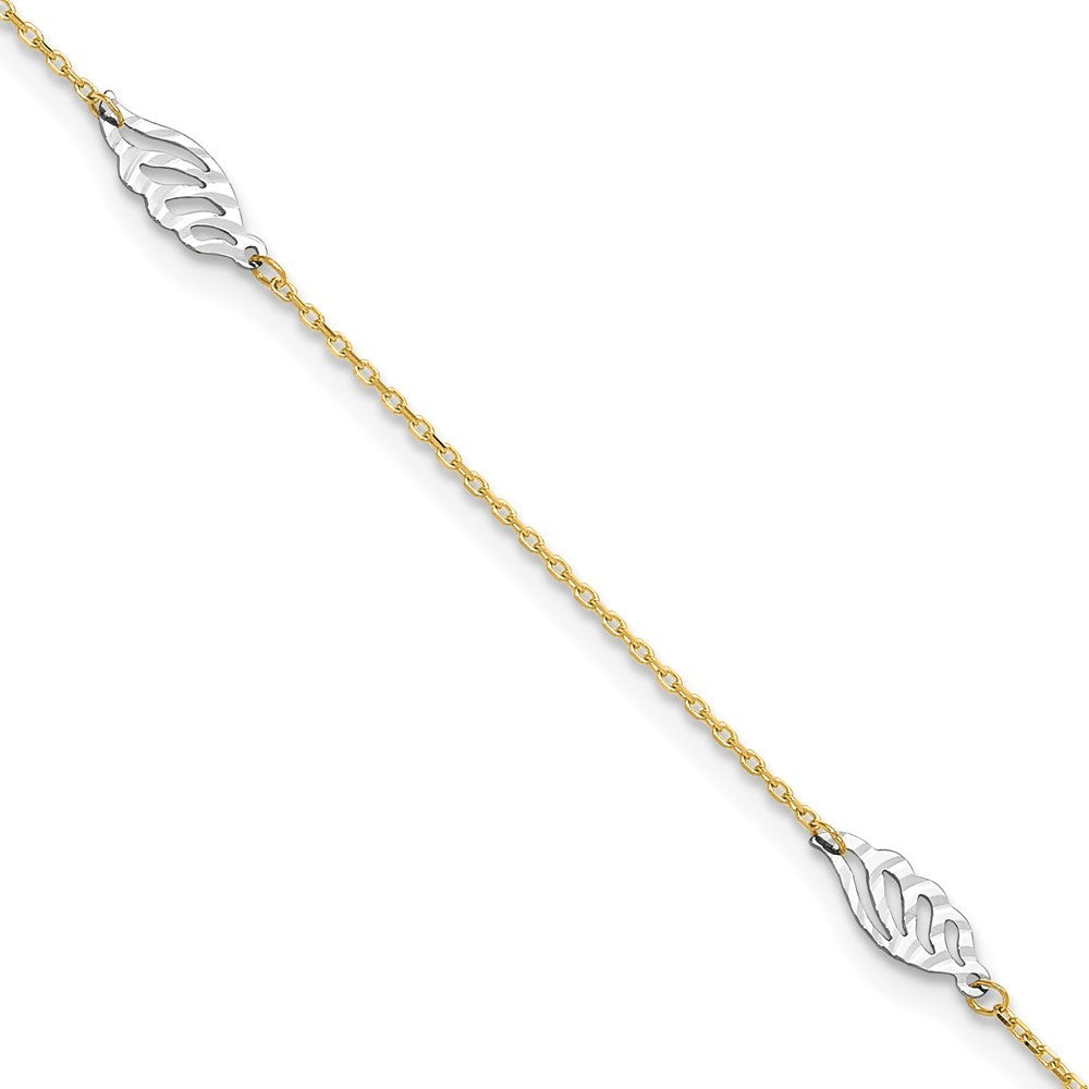 14K Two-Tone Diamond-cut Leaf 4-Station 10" Anklet