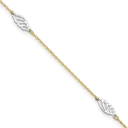 14K Two-Tone Diamond-cut Leaf 4-Station 10" Anklet