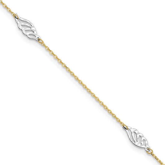 14K Two-Tone Diamond-cut Leaf 4-Station 10" Anklet