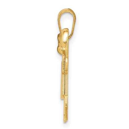 14k Yellow Gold Solid Engravable Small Girl on Left and Boy on Right Charm