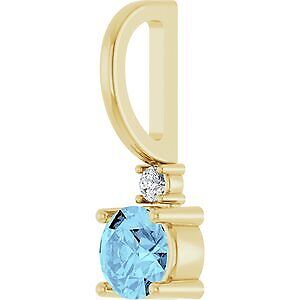 14k Yellow Gold Natural Aquamarine & .015 CT Natural Diamond Charm Pendant