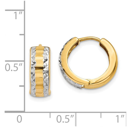 14k Yellow Gold & Rhodium Hinged Hoop Earrings