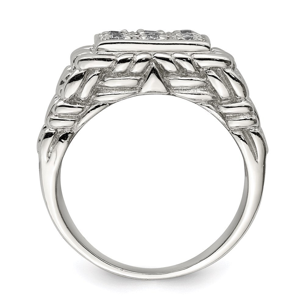 Sterling Silver Rhodium-plated Men's Cubic Zirconia Ring Size 10