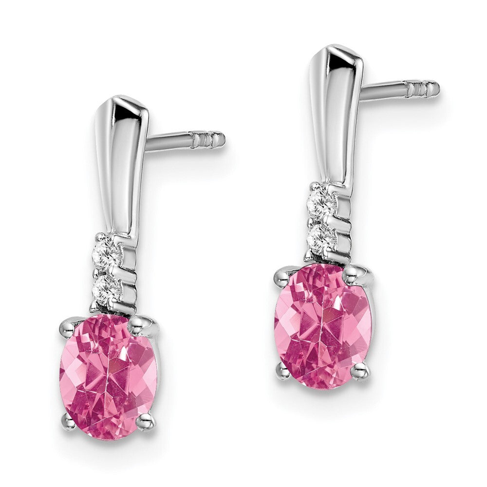 14k White Gold Oval Pink Tourmaline and Diamond Dangle Earrings Gift for Women