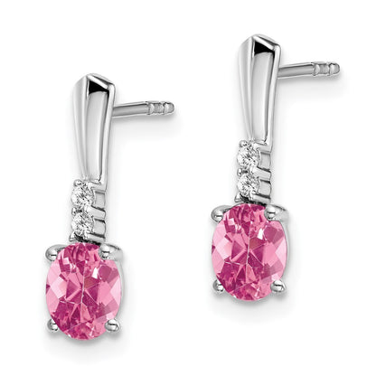 14k White Gold Oval Pink Tourmaline and Diamond Dangle Earrings Gift for Women