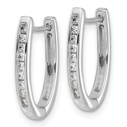 14k White Gold Diamond Oval Hinged Hoop Earrings