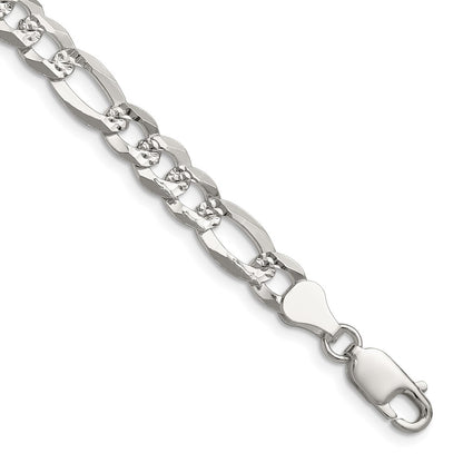 Sterling Silver 7.0mm Flat Diamond-Cut Pave Figaro Chain Necklace