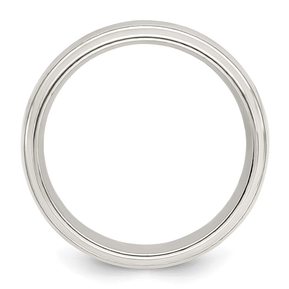 Sterling Silver 6mm Polished Domed with Grooved Beveled Edge Fancy Band Size 10