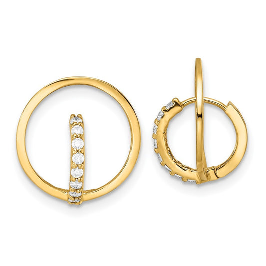 14k Yellow Gold Yellow Polished CZ Circle Huggie Hoop Earrings