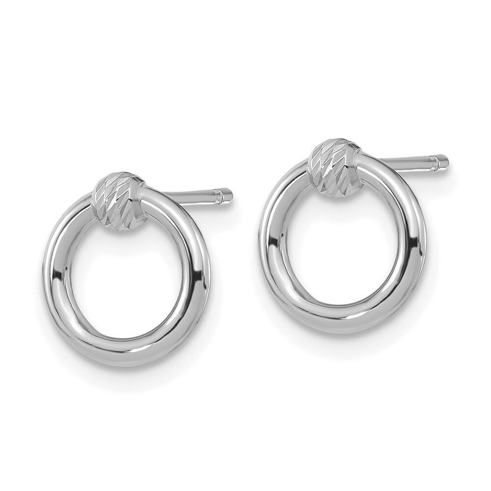 14k White Gold Polished Diamond-Cut Circle Stud Earrings Gift for Women