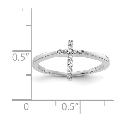 14k White Gold Diamond Cross Ring Size 6