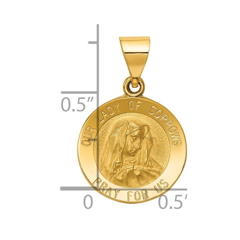 14k Yellow Gold Polished and Satin Our Lady of Sorrows Medal Hollow Pendant