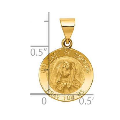 14k Yellow Gold Polished and Satin Our Lady of Sorrows Medal Hollow Pendant