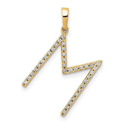 14k Yellow Gold Diamond Letter M Initial Pendant for Women