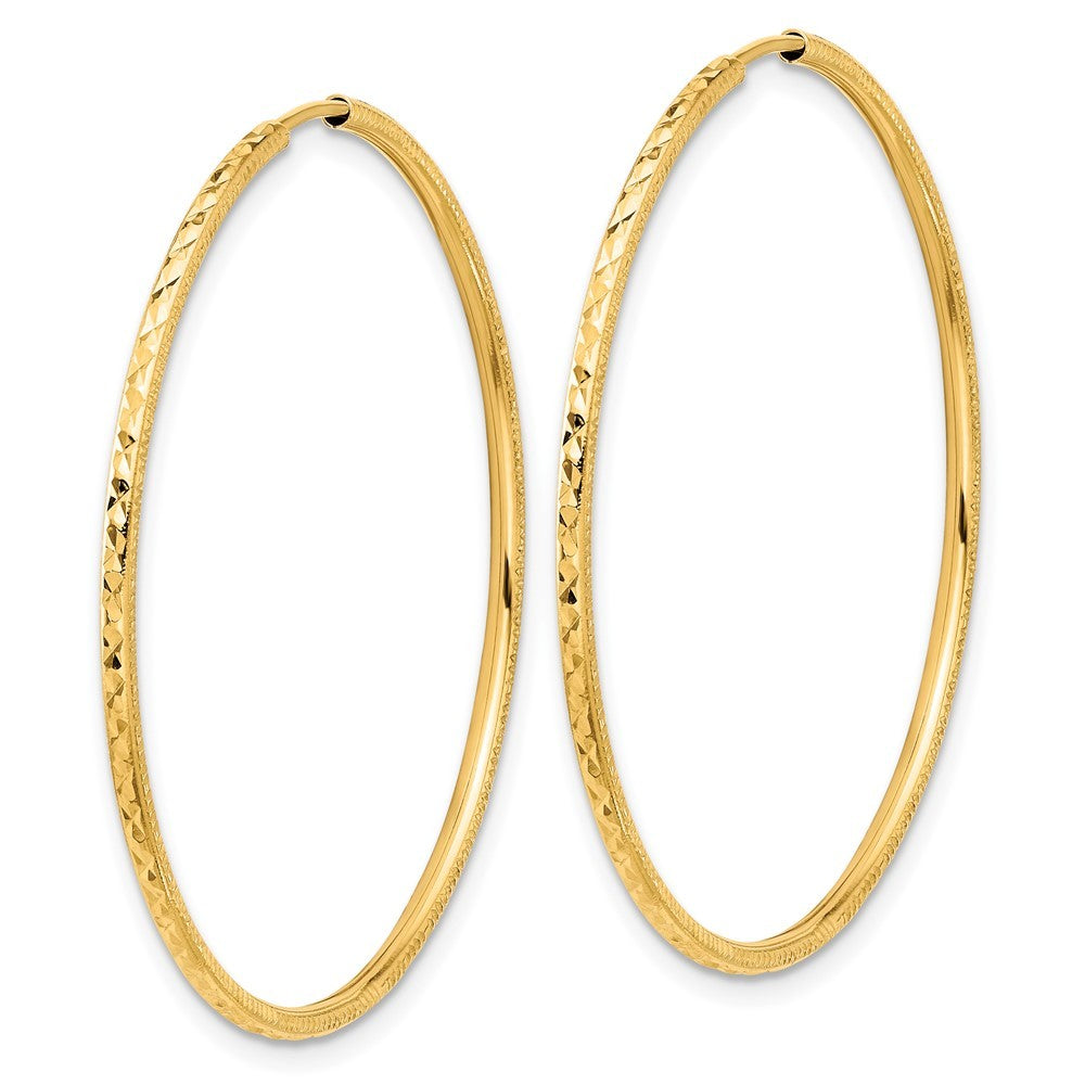 14k Yellow Gold Diamond-Cut 1.50mm Endless Hoop Earrings