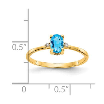 14K Yellow Gold Diamond & Blue Topaz Birthstone Ring