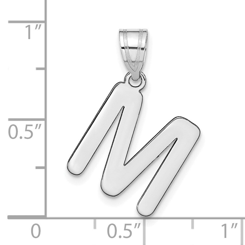 14k White Gold Polished Bubble Letter M Initial Pendant for Women