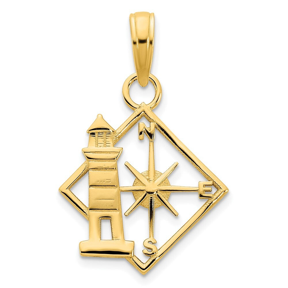 14k Yellow Gold Lighthouse Compass Pendant for Women