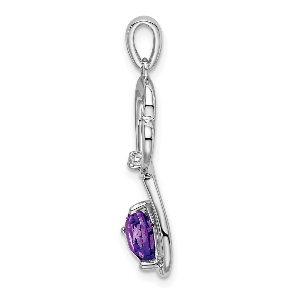 14k White Gold Amethyst and Diamond Heart Pendant for Women