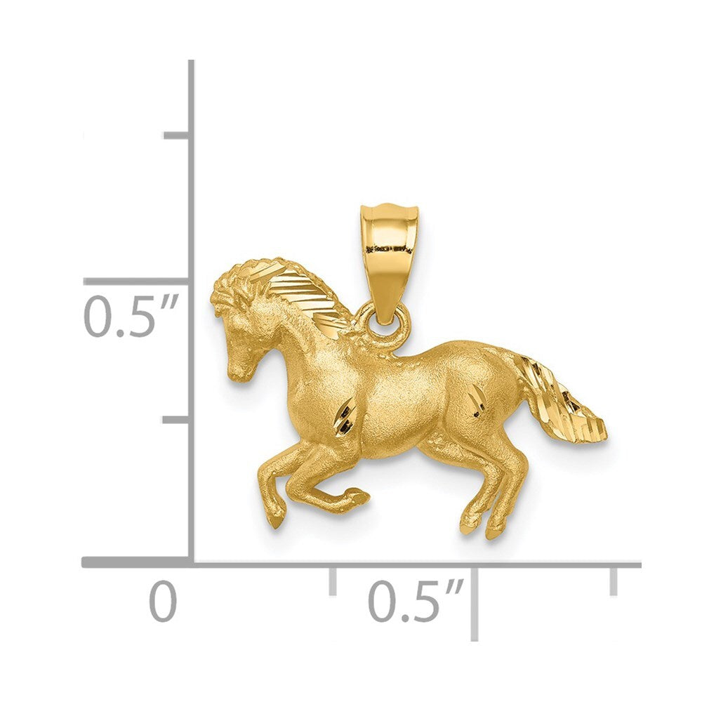 14k Yellow Gold Brushed and Diamond-cut Horse Pendant for Women
