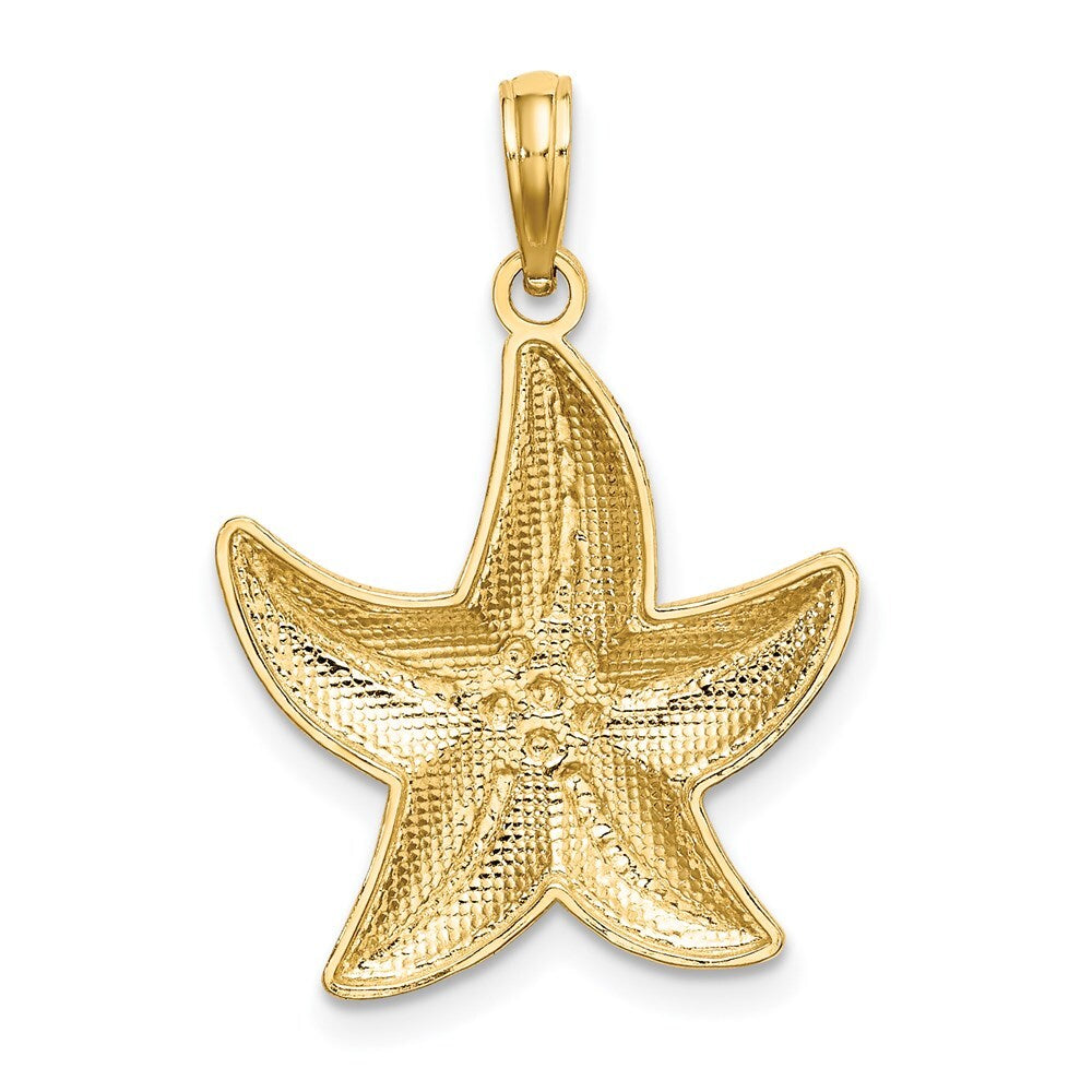14k Yellow Gold Rhodium Diamond-cut Small Starfish Charm Pendant for Women