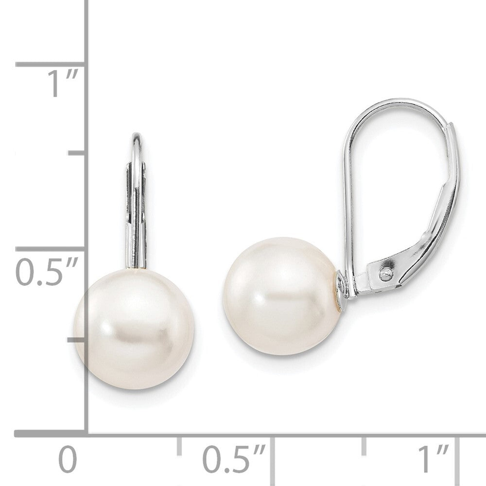 14k White Gold 8-9mm Akoya Saltwater Cultured Pearl Leverback Earrings