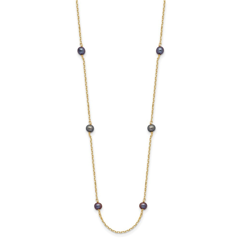 14k Yellow Gold 5-6mm Black Freshwater Cultured Pearl 9-Station 18 inch Necklace
