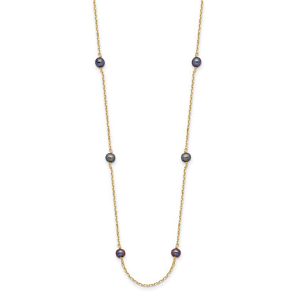 14k Yellow Gold 5-6mm Black Freshwater Cultured Pearl 9-Station 18 inch Necklace