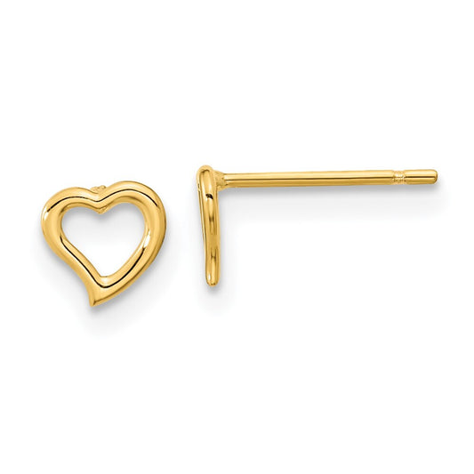 14k Yellow Gold Heart Stud Earrings Gift for Women