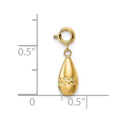14k Yellow Gold Polished Diamond-cut Teardrop Spring Ring Clasp Charm Pendant