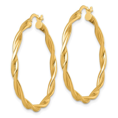 14k Yellow Gold Polished Twist Hoop Earrings Gift for Women