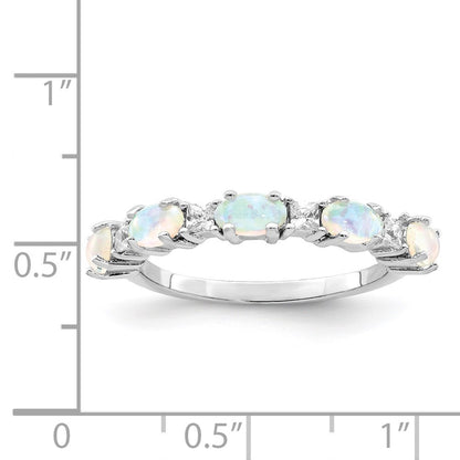 Sterling Silver Rhodium-plated Lab Created Opal and Cubic Zirconia Ring Size 6
