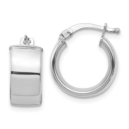 14k White Gold High Polished 7mm Hoop Earrings Gift for Women