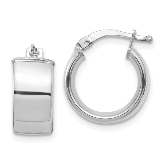 14k White Gold High Polished 7mm Hoop Earrings Gift for Women
