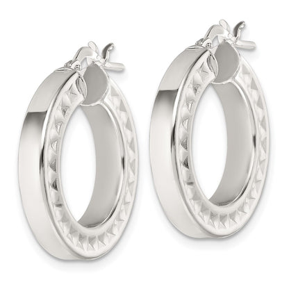 Sterling Silver Polished and Textured Hoop Earrings