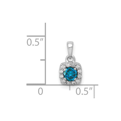 14k White Gold 1/3ct. Blue/White Diamond Square Pendant for Women