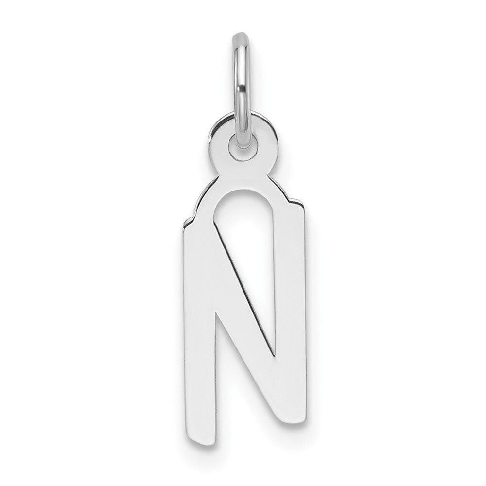 14k White Gold Slanted Block Letter N Initial Charm Pendant for Women