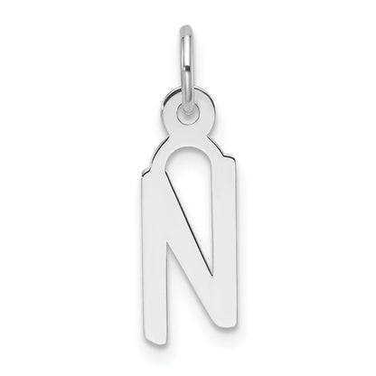 14k White Gold Slanted Block Letter N Initial Charm Pendant for Women