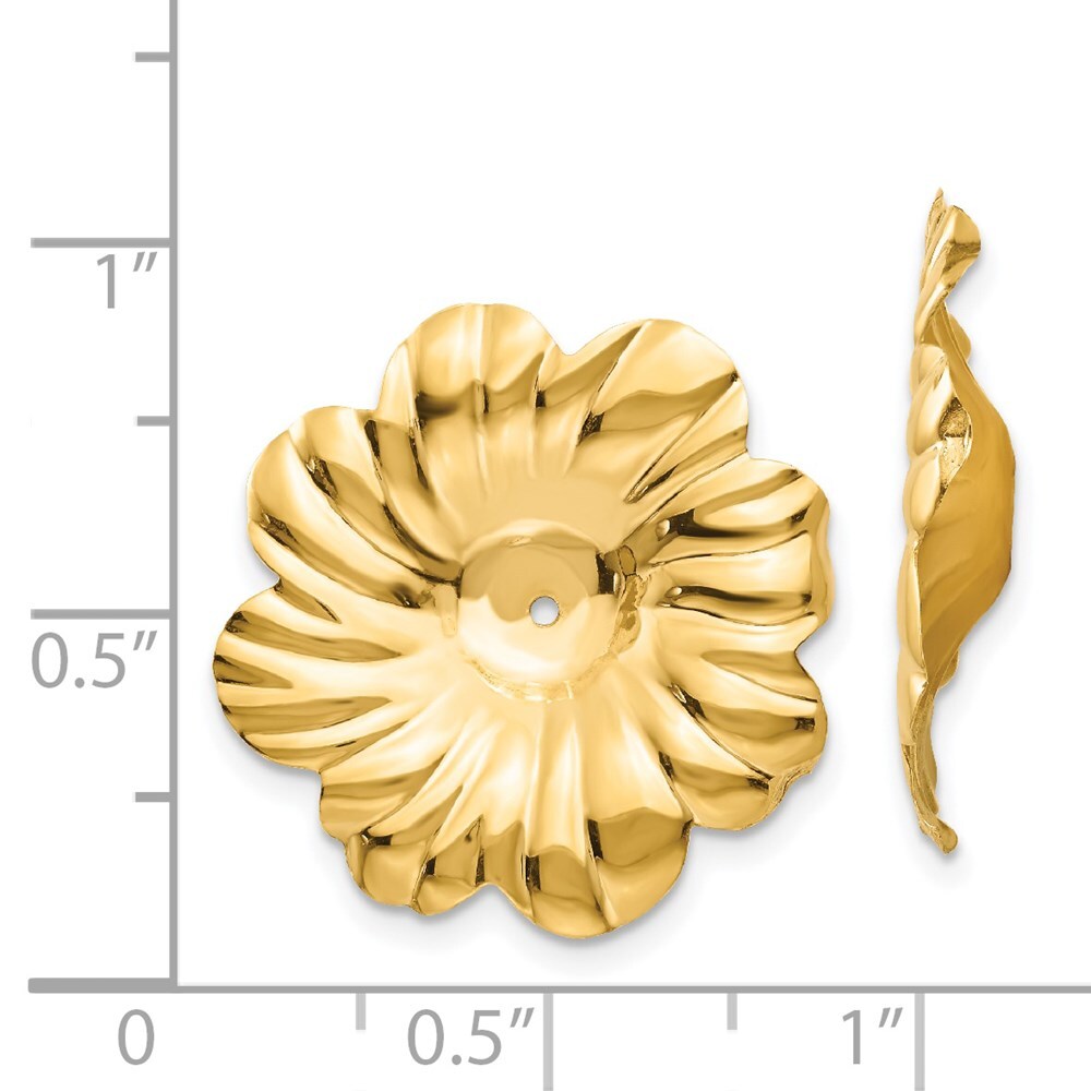 14k Yellow Gold Polished Floral Earring Jackets Gift for Women
