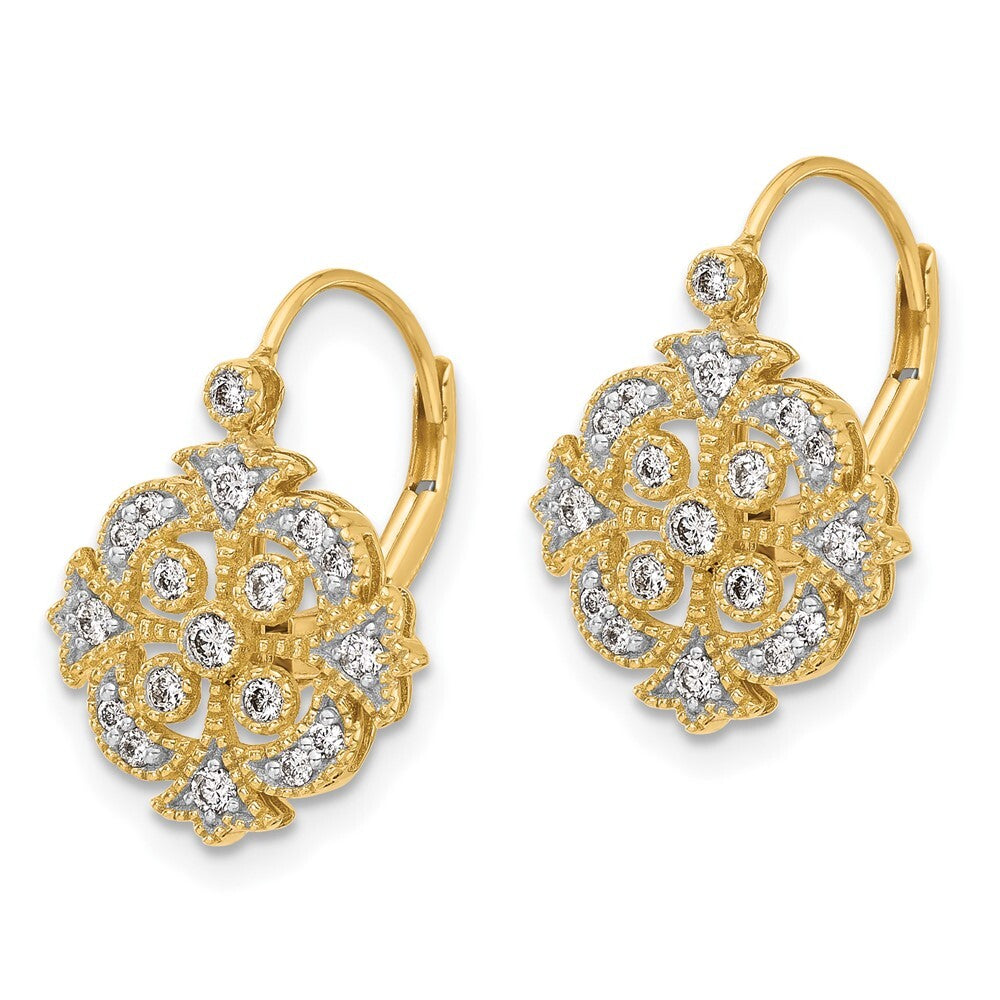 14k Yellow Gold Diamond Leverback Drop & Dangle Earrings
