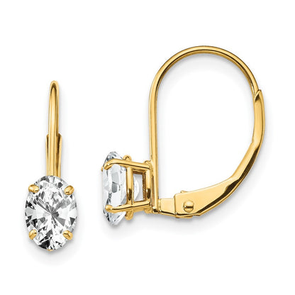 14k Yellow Gold 6x4mm Oval Cubic Zirconia Leverback Earrings