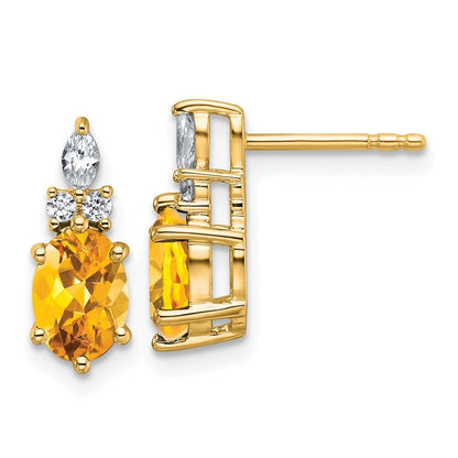14k Yellow Gold Polished Diamond and Citrine Twisted Drop & Dangle Earrings