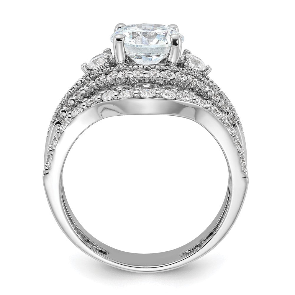 Sterling Silver Rhodium-plated CZ Engagement Ring and Band Ring Set