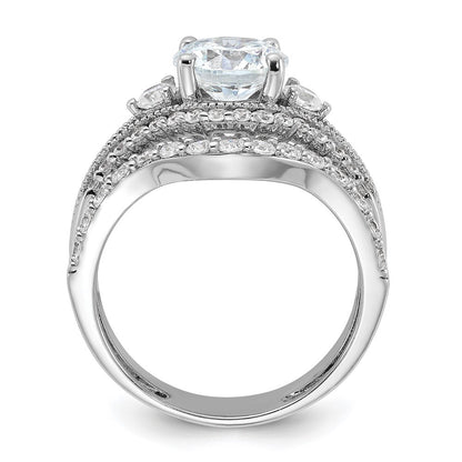 Sterling Silver Rhodium-plated CZ Engagement Ring and Band Ring Set