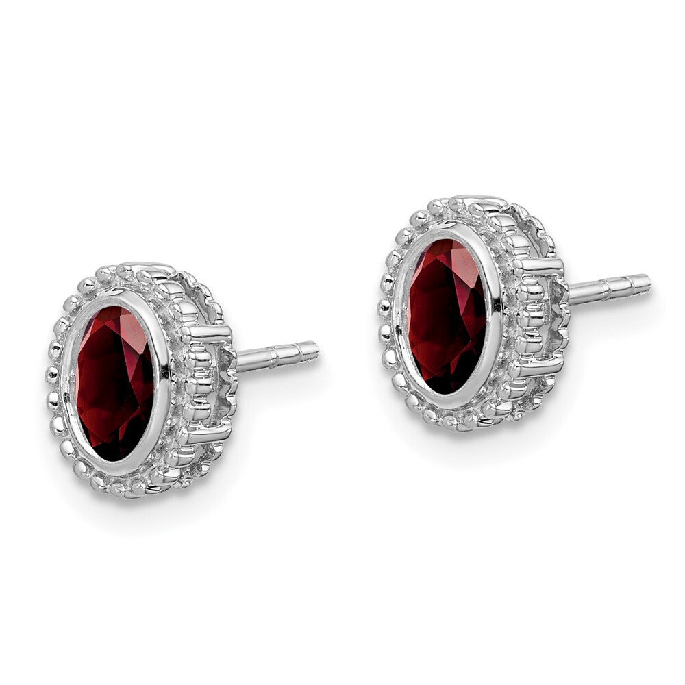 14k White Gold Oval Garnet Stud Earrings Gift for Women