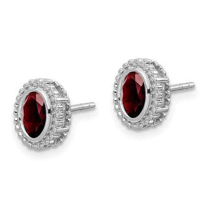14k White Gold Oval Garnet Stud Earrings Gift for Women