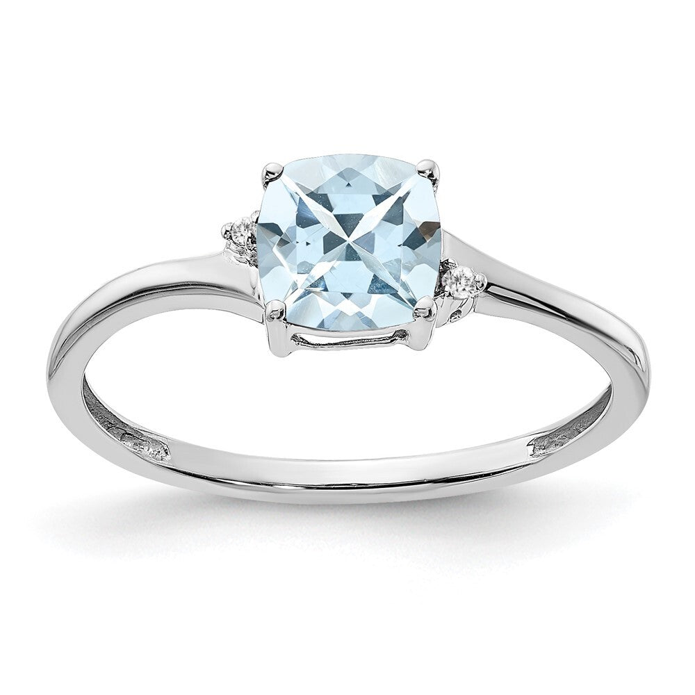 Sterling Silver Rhodium-plated Aquamarine and Diamond Ring Size 6