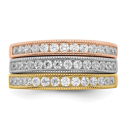 Sterling Silver Vermeil Polished Trio Cubic Zirconia Rings Size 8
